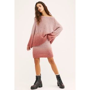 Free people pink ombré sweater skirt SET XS
